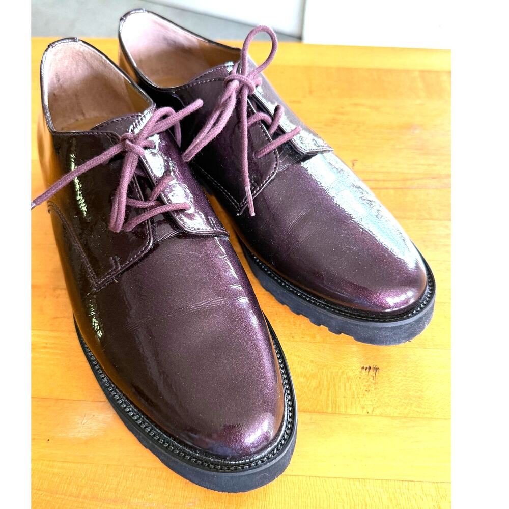 Franco Sarto Women's Conroe Oxford Glossy Burgundy Patent Chunky Lug Sole Sz 8